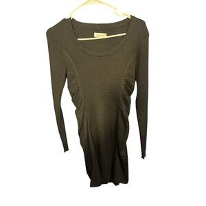 Calvin Klein Womens Small Ribbed Knit Long-Sleeve Dress With Ruffle Detail Black